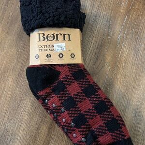 Born Men's Black and Red Checkered Thermal Socks